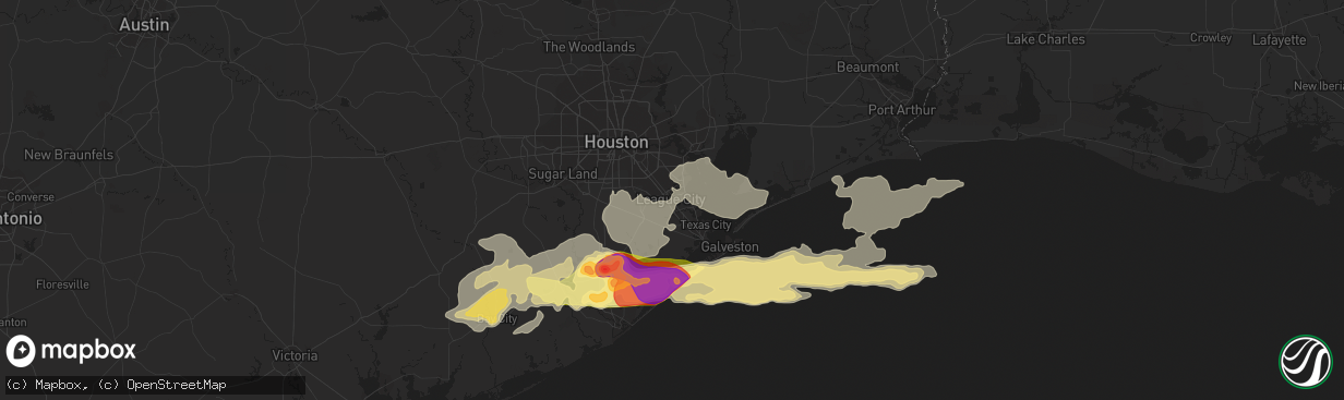 Hail map in League City, TX on April 17, 2015