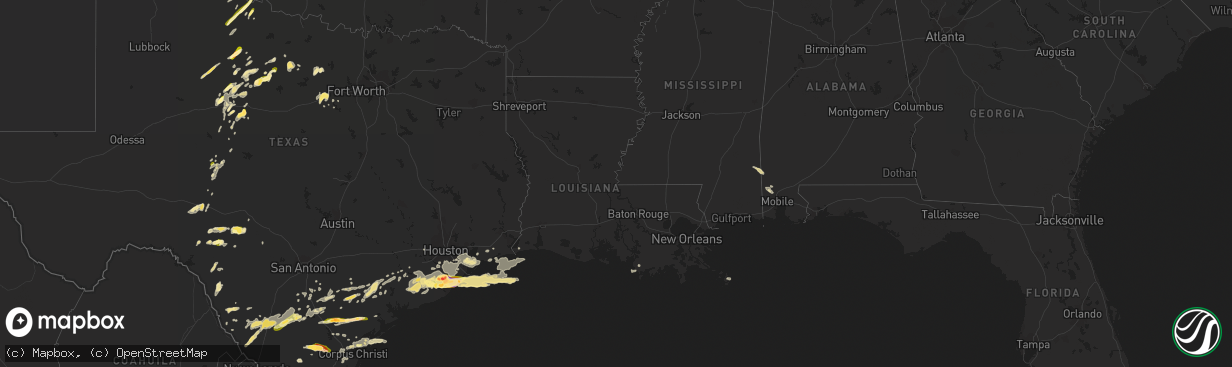 Hail map in Louisiana on April 17, 2015