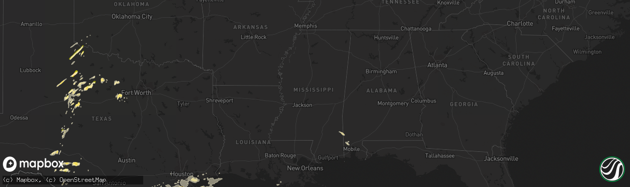 Hail map in Mississippi on April 17, 2015