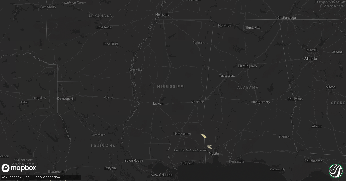 Hail map in Mississippi on April 17, 2015