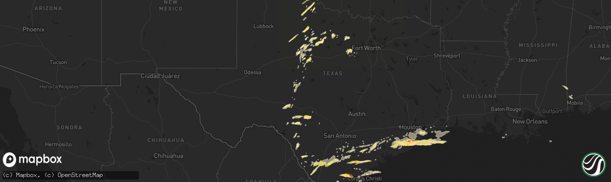 Hail map in Texas on April 17, 2015