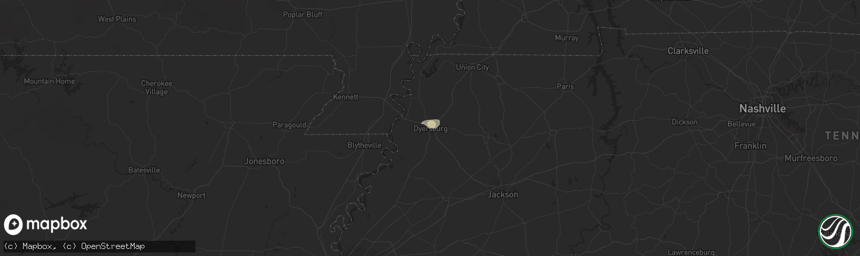 Hail map in Dyersburg, TN on April 17, 2017