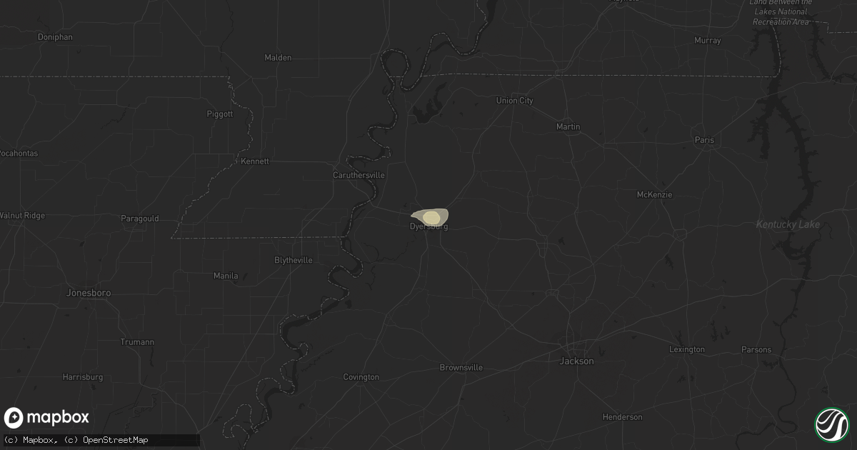 Hail map in Dyersburg, TN on April 17, 2017