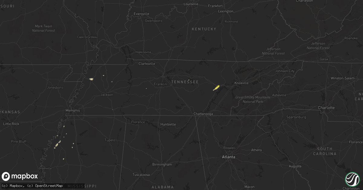 Hail map in Tennessee on April 17, 2017