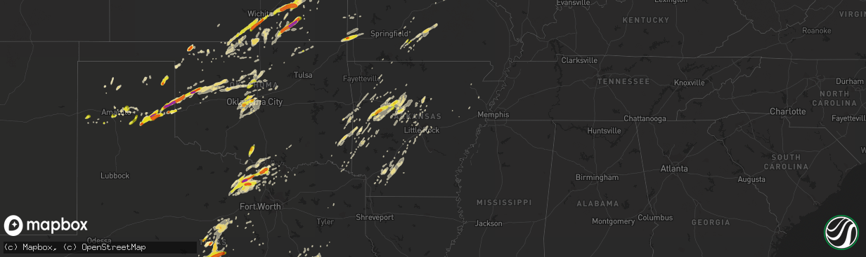 Hail map in Arkansas on April 17, 2019