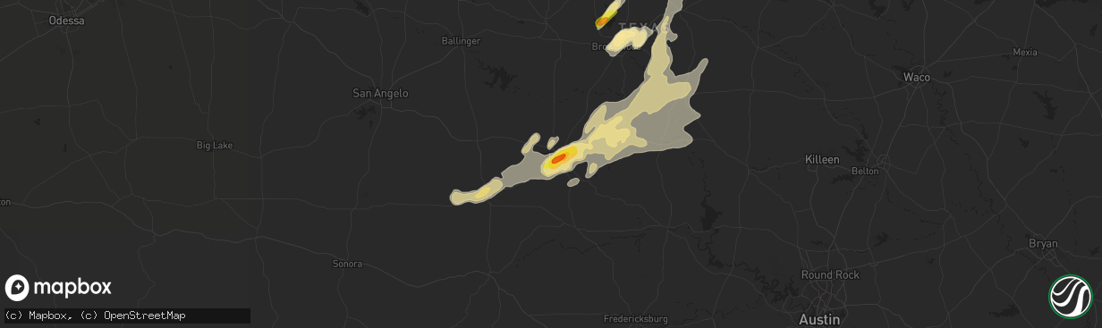 Hail map in Brady, TX on April 17, 2019