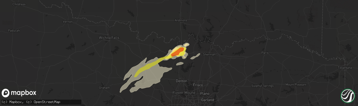 Hail map in Gainesville, TX on April 17, 2019