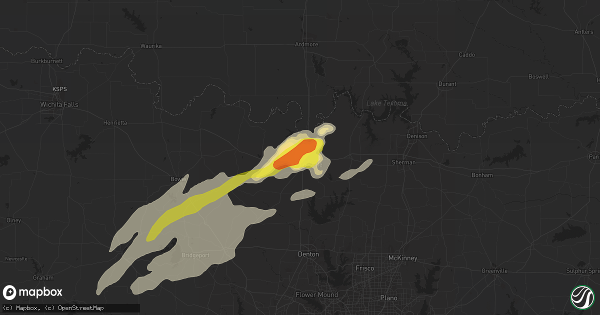 Hail map in Gainesville, TX on April 17, 2019
