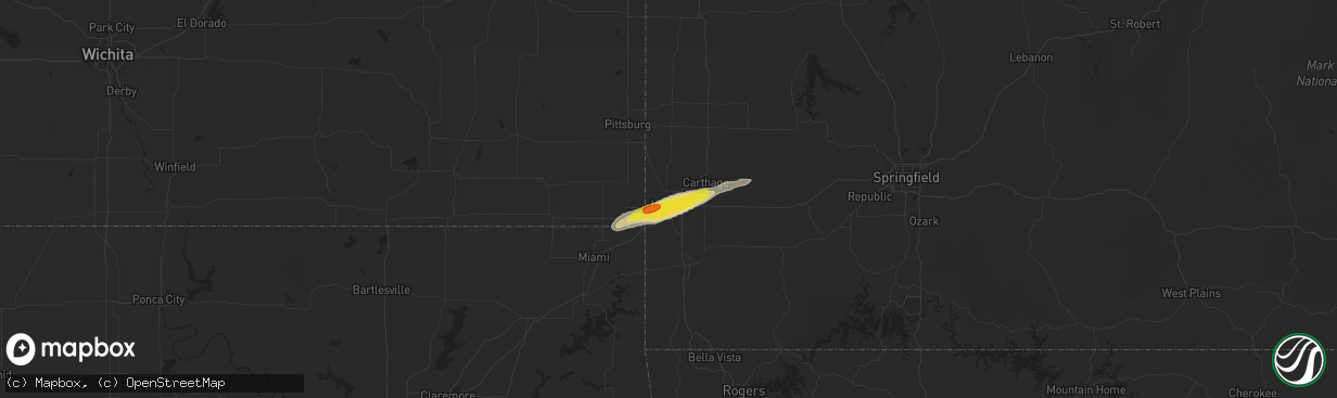 Hail map in Joplin, MO on April 17, 2019