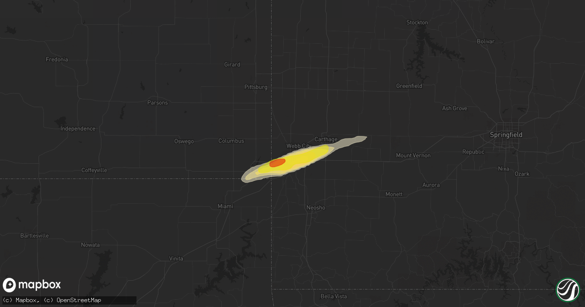 Hail map in Joplin, MO on April 17, 2019