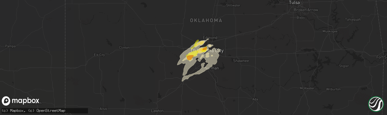 Hail map in Mustang, OK on April 17, 2019