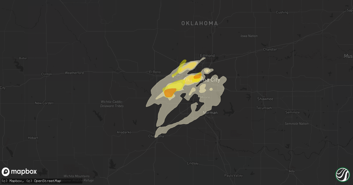 Hail map in Mustang, OK on April 17, 2019
