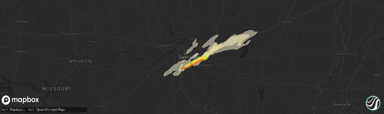 Hail map in Saint Louis, MO on April 17, 2019