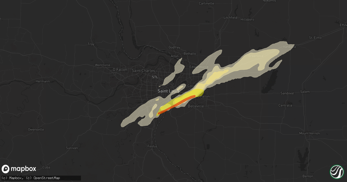 Hail map in Saint Louis, MO on April 17, 2019