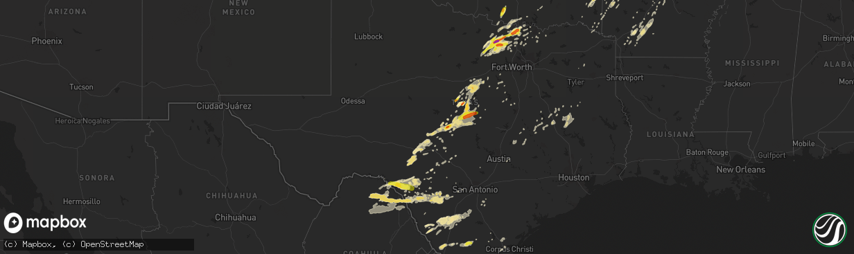 Hail map in Texas on April 17, 2019