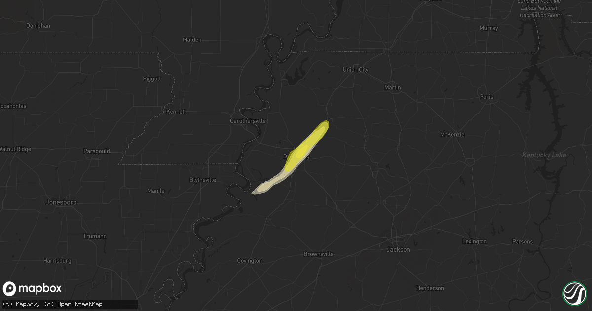 Hail map in Dyersburg, TN on April 17, 2022