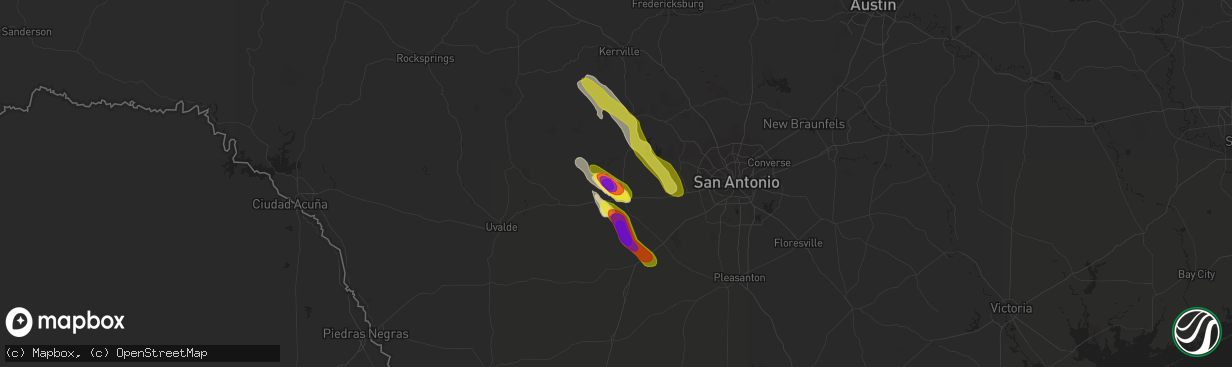 Hail map in Hondo, TX on April 17, 2022