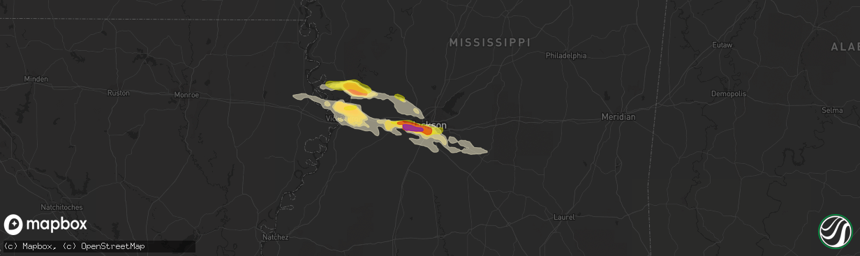 Hail map in Jackson, MS on April 17, 2022