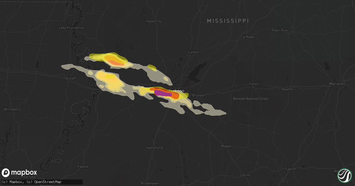 Hail map in Jackson, MS on April 17, 2022