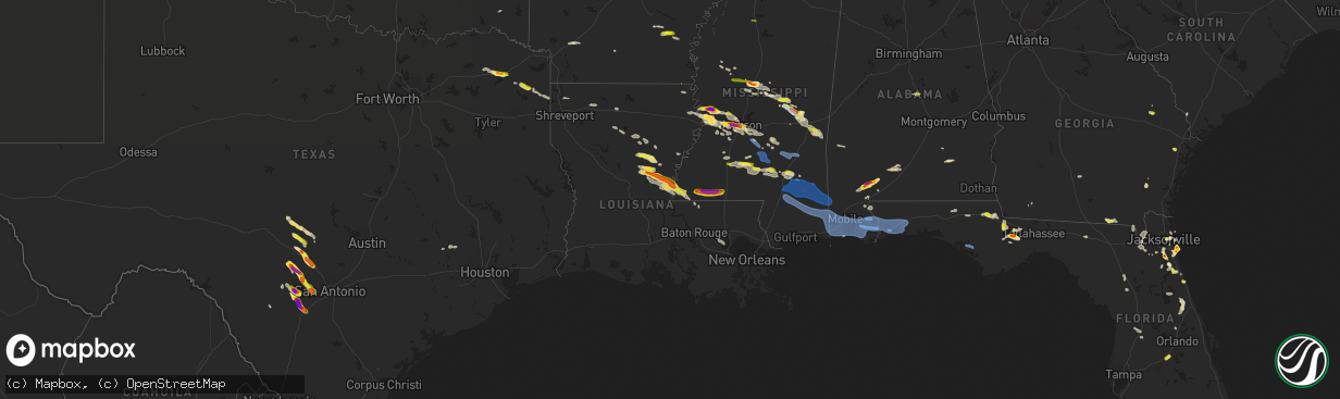 Hail map in Louisiana on April 17, 2022