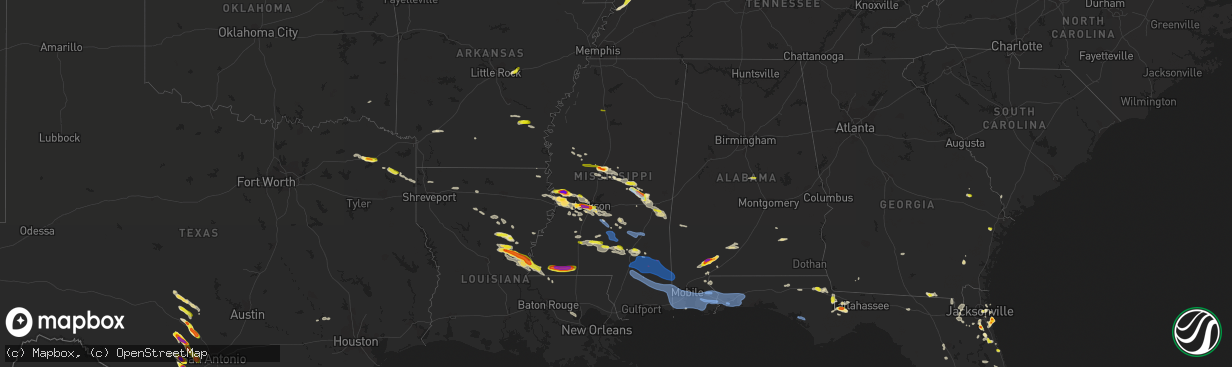 Hail map in Mississippi on April 17, 2022