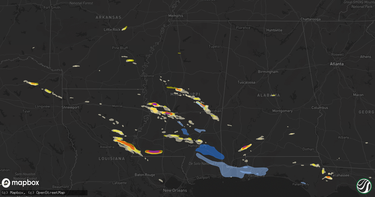 Hail map in Mississippi on April 17, 2022