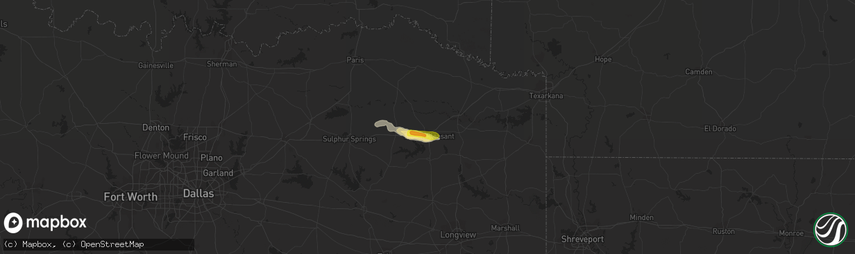 Hail map in Mount Pleasant, TX on April 17, 2022