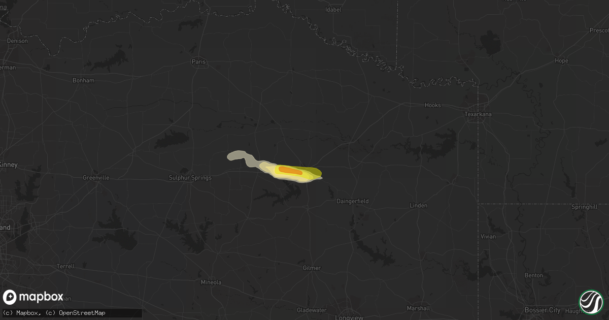 Hail map in Mount Pleasant, TX on April 17, 2022