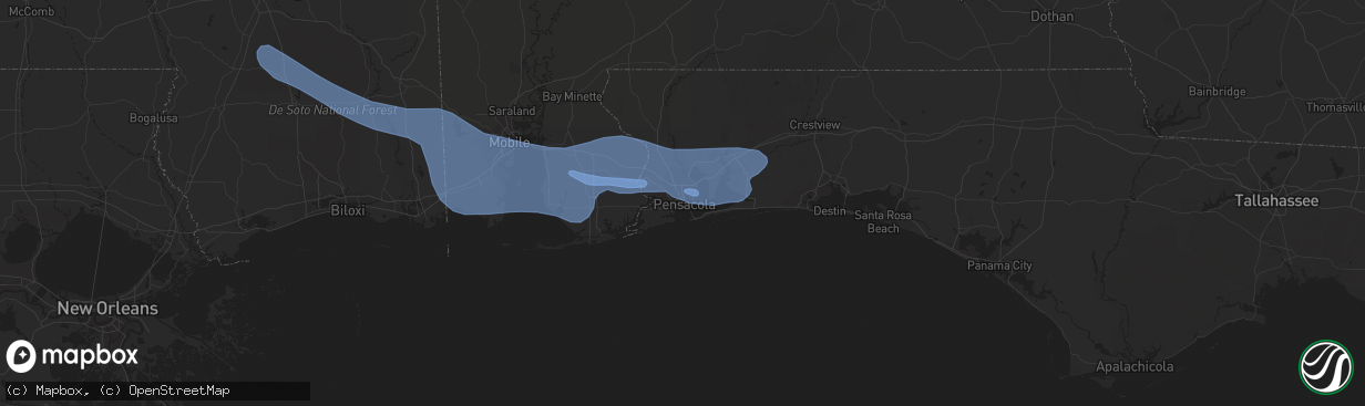 Hail map in Pensacola, FL on April 17, 2022