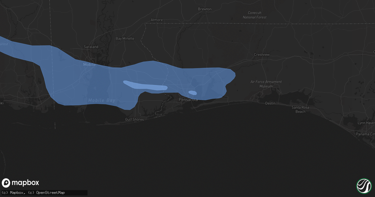 Hail map in Pensacola, FL on April 17, 2022