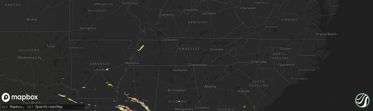 Hail map in Tennessee on April 17, 2022