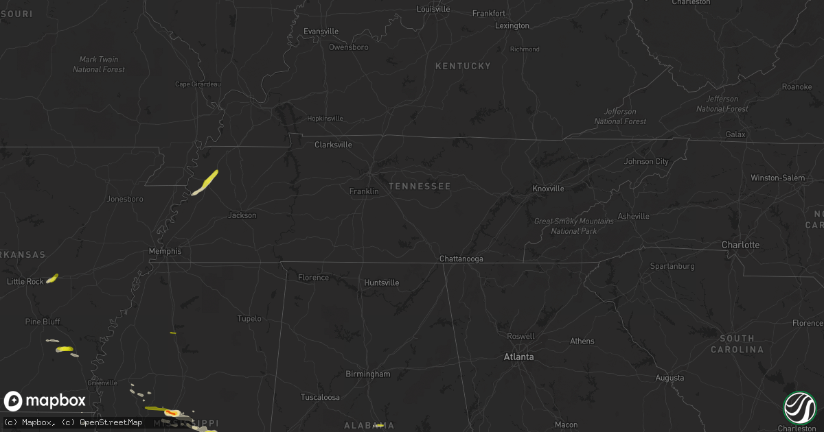 Hail map in Tennessee on April 17, 2022