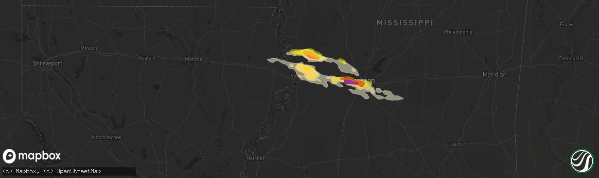 Hail map in Vicksburg, MS on April 17, 2022