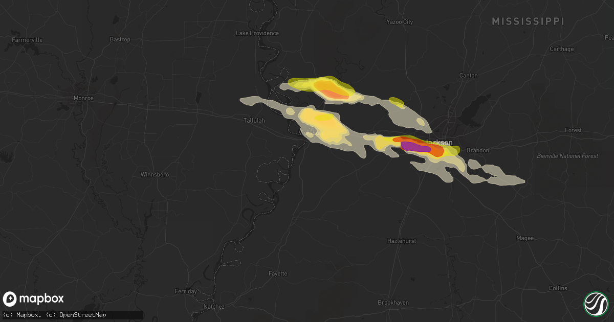 Hail map in Vicksburg, MS on April 17, 2022