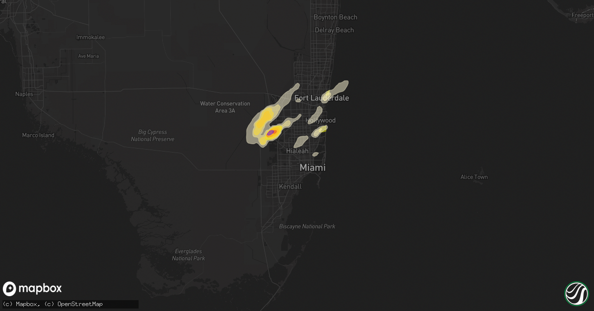 Hail map in Hialeah, FL on April 17, 2023
