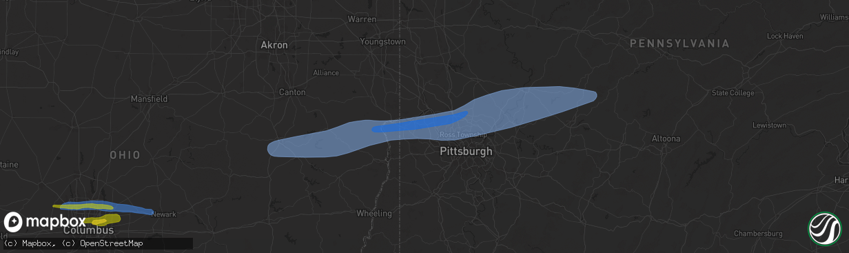 Hail map in Aliquippa, PA on April 17, 2024