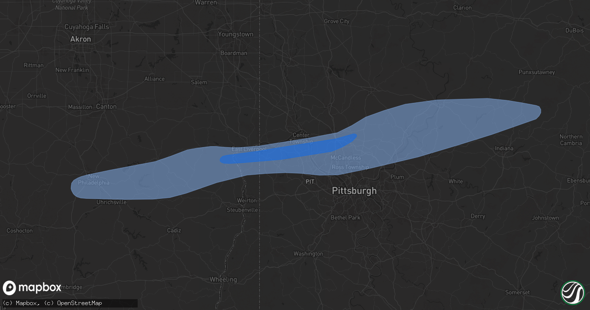 Hail map in Aliquippa, PA on April 17, 2024