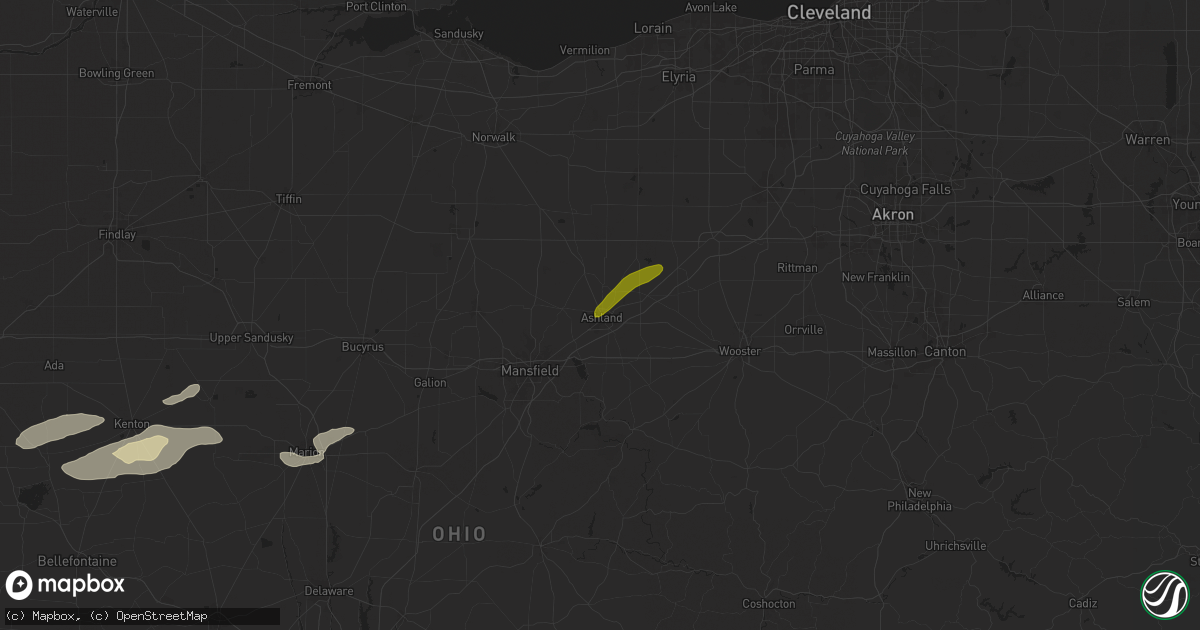 Hail map in Ashland, OH on April 17, 2024