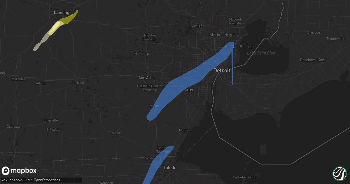 Hail map in Belleville, MI on April 17, 2024