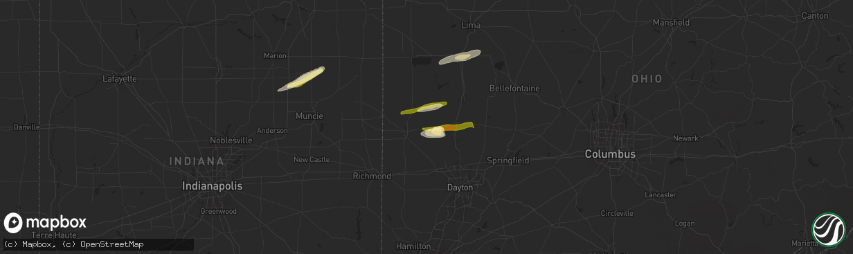 Hail map in Bradford, OH on April 17, 2024