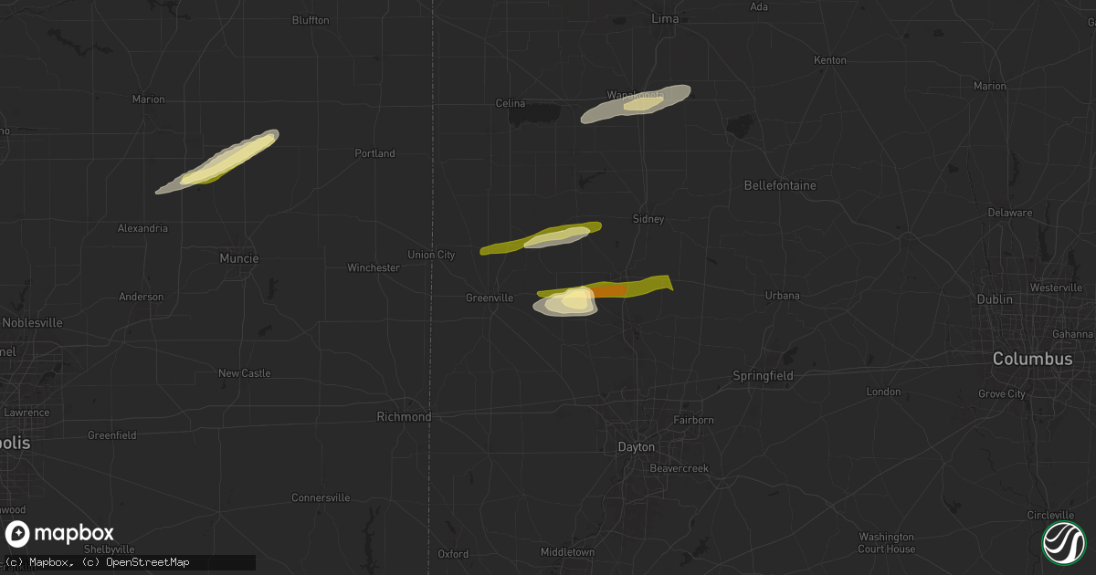 Hail map in Bradford, OH on April 17, 2024