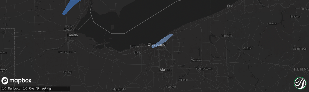 Hail map in Cleveland, OH on April 17, 2024