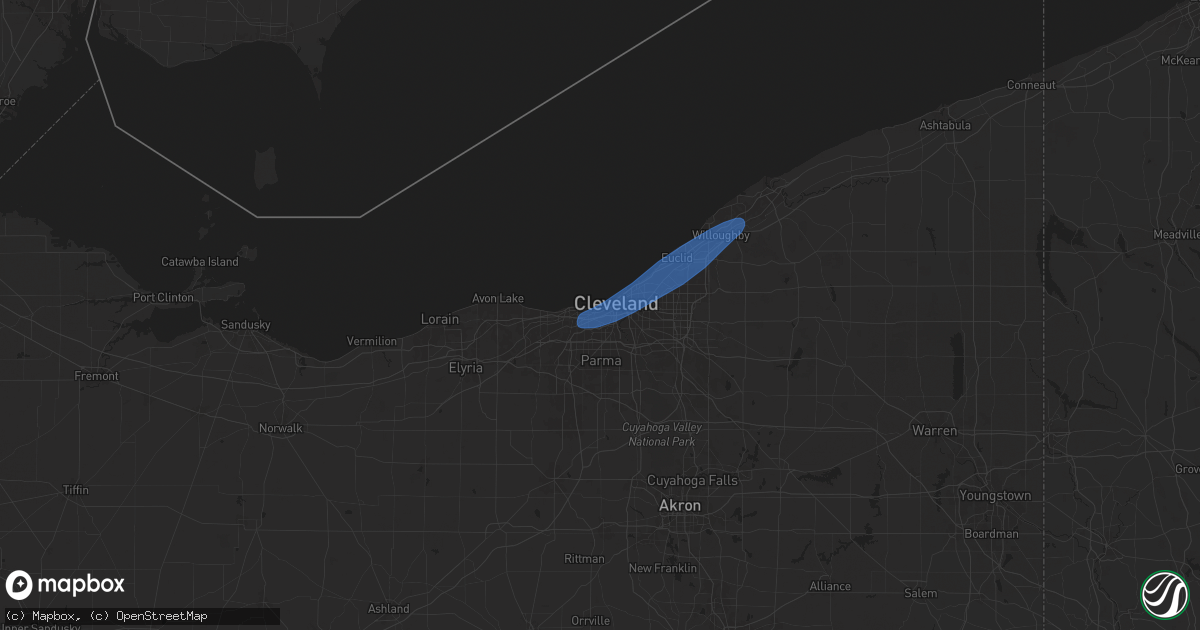 Hail map in Cleveland, OH on April 17, 2024