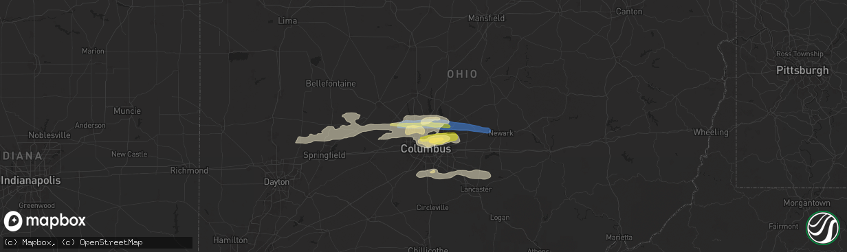 Hail map in Columbus, OH on April 17, 2024