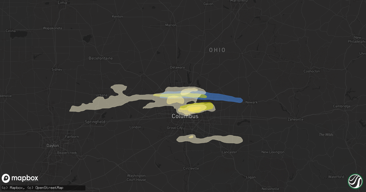 Hail map in Columbus, OH on April 17, 2024