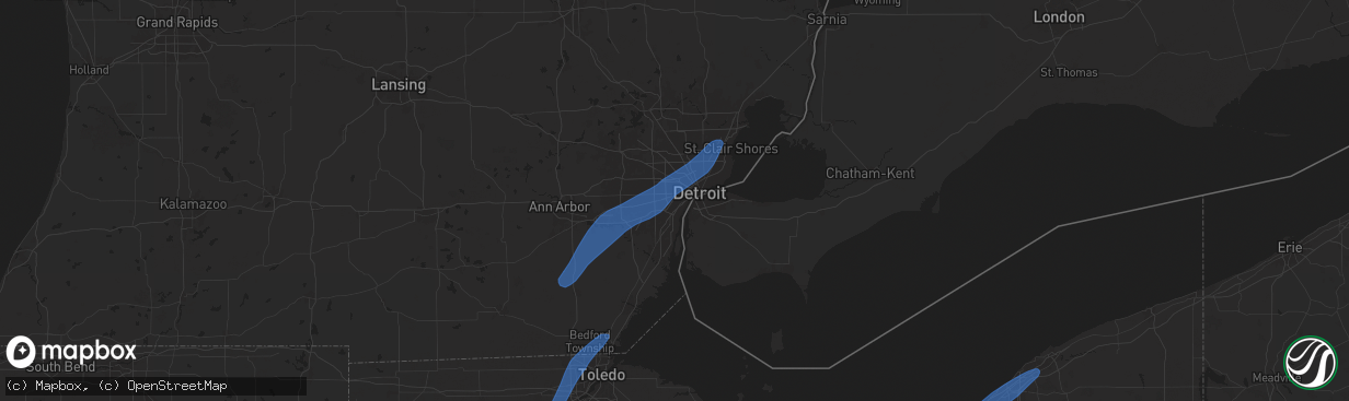 Hail map in Dearborn, MI on April 17, 2024