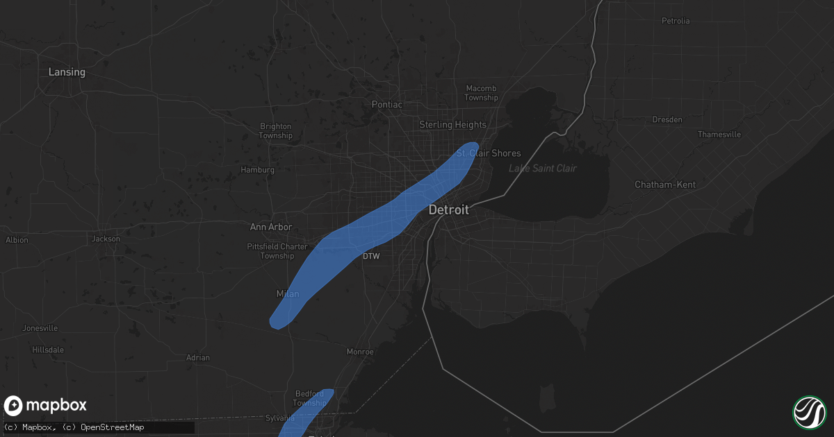 Hail map in Dearborn, MI on April 17, 2024