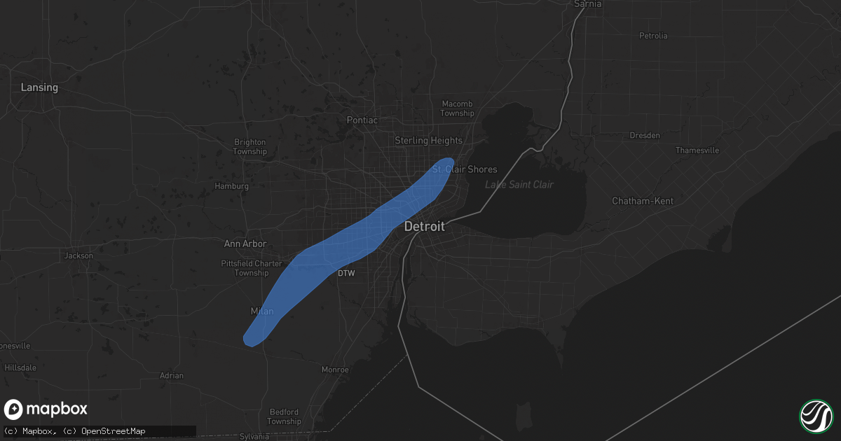 Hail map in Detroit, MI on April 17, 2024