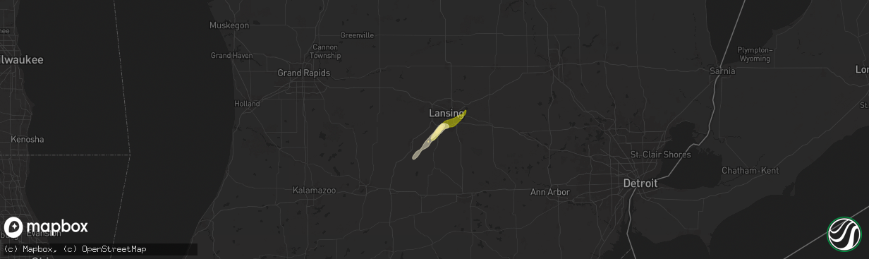 Hail map in Dimondale, MI on April 17, 2024