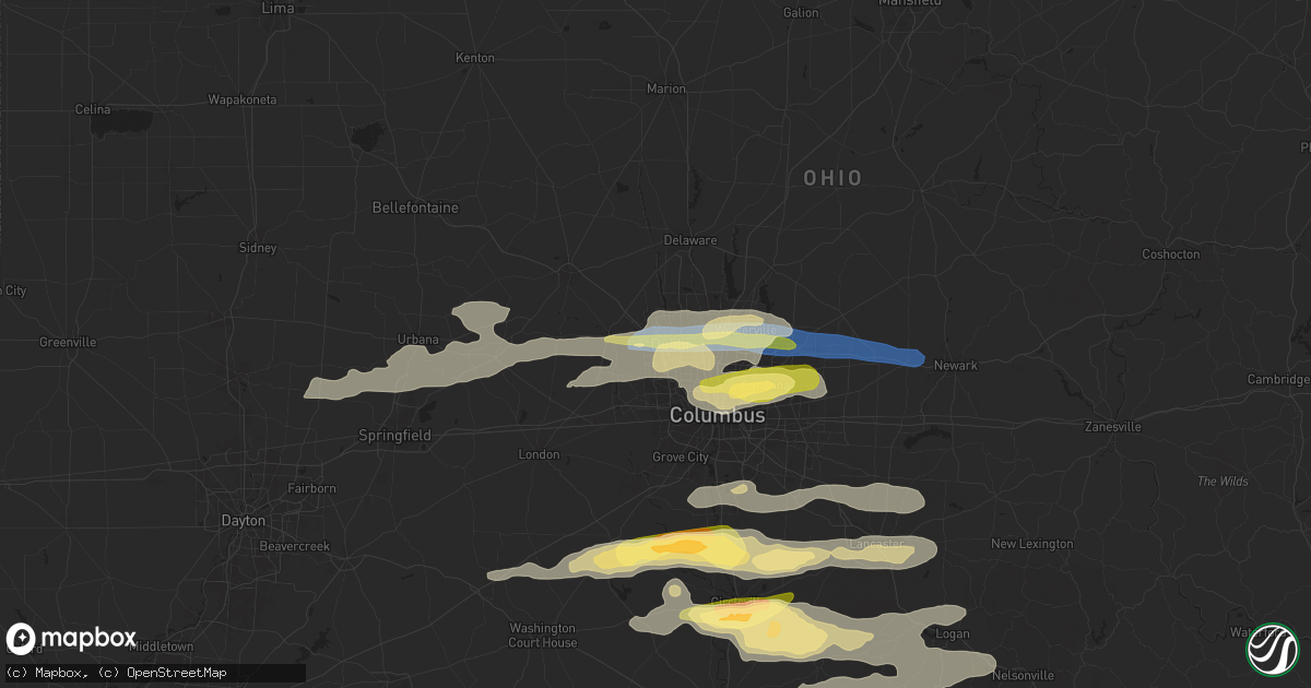 Hail map in Dublin, OH on April 17, 2024
